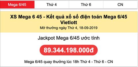 Jackpot Mega 6-45 uoc tinh 18-9-2019 Jackpot Mega 6-45 uoc tinh 18-9-2019